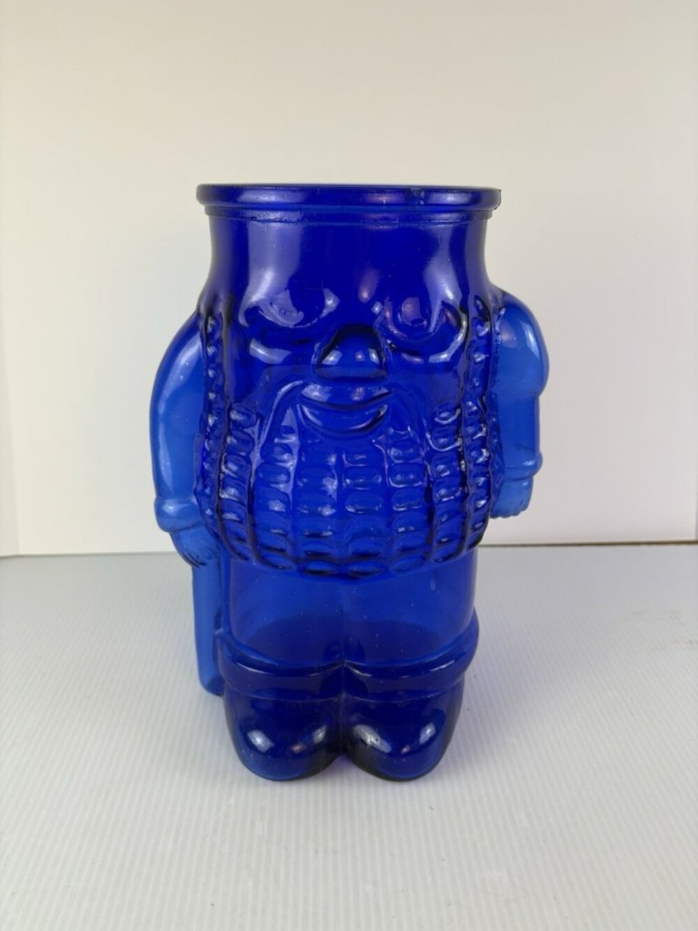 Vintage 10" to rim Cobalt Blue Figural Mr. Peanut Glass Jar NO LID